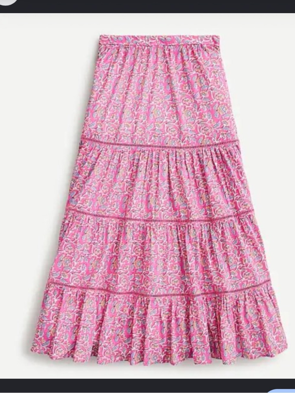 J. Crew Pink floral Tiered Maxi Skirt lined cotton